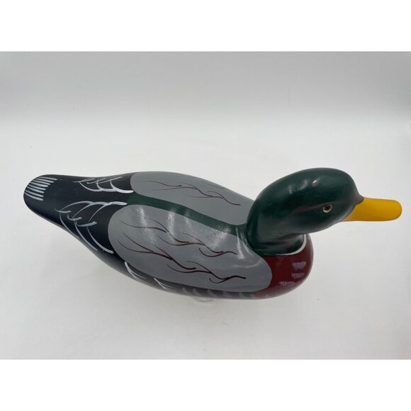 Vintage Hand-Painted Wooden Mallard Duck Decoy with Intricate Feather Details & - Picture 7 of 9